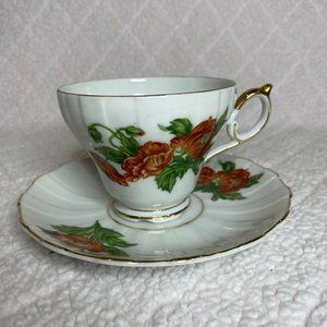 ANTIQUE DELPHINE BONE CHINA TEA CUP & SAUCER PURPL